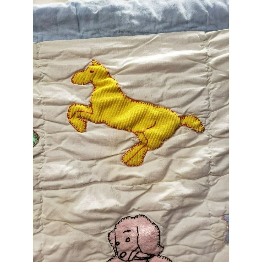 Handmade Baby Quilt, Animal Applique, Blue & White 33